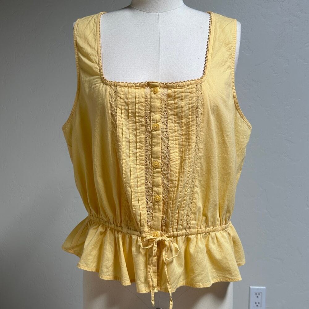 Cotton Peplum Milkmaid Coquette Tank Top Lace Romantic Prairie Butter Yellow L